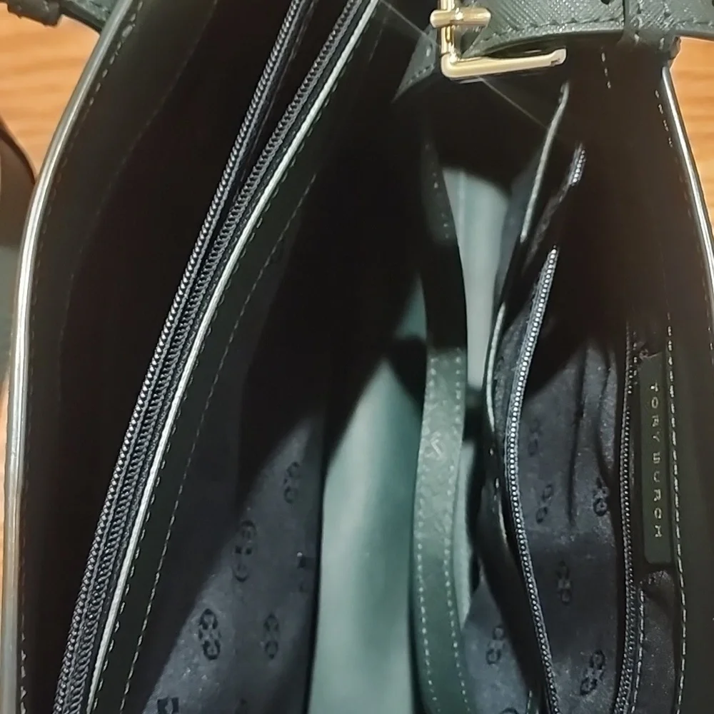 Tory Burch Dark Green Leather Tote